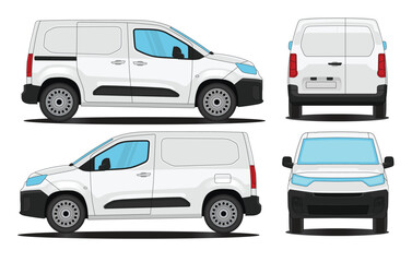 Van Car Doblo Vector - Van doblo Mockup car vector for branding on white background. Side, Front, Rear Views © Deden Irfandi