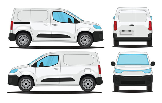 Van Car Doblo Vector - Van doblo Mockup car vector for branding on white background. Side, Front, Rear Views