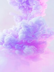 Fototapeta premium Ethereal Swirls of Colorful Pink and Purple Ink Blending in Soft Cloudy Formations Against a Light Background
