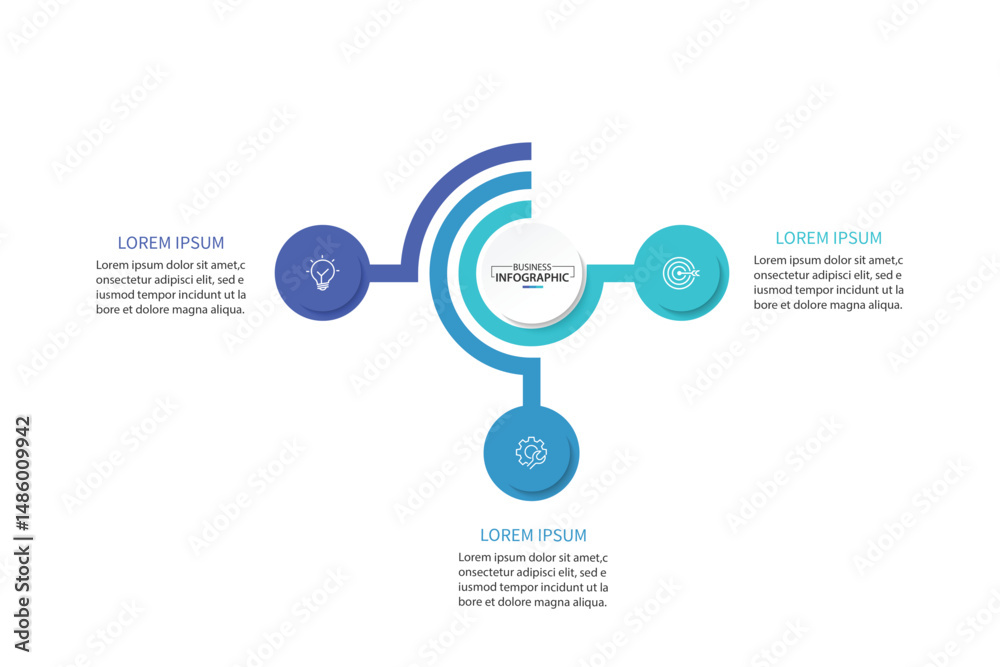 Poster vector infographic label design with circle infographic template design and 3 options or steps.