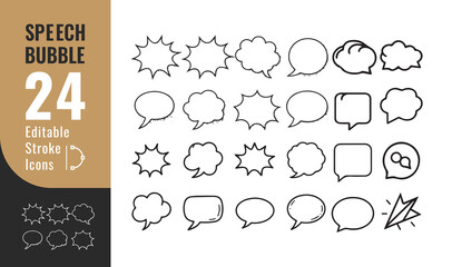 Speech Bubble Line Icons Set – Editable Thin Outline for Chat, Message, Communication & UI Design

