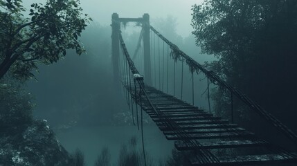 Obraz premium Misty forest bridge landscape