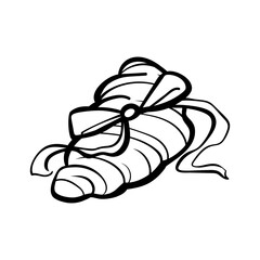 Doodle French croissant. Sweet pastry in coquette aesthetic style. Hand drawn bakery product. Great for bakery logos, menus, and packaging. Vector outline illustration.