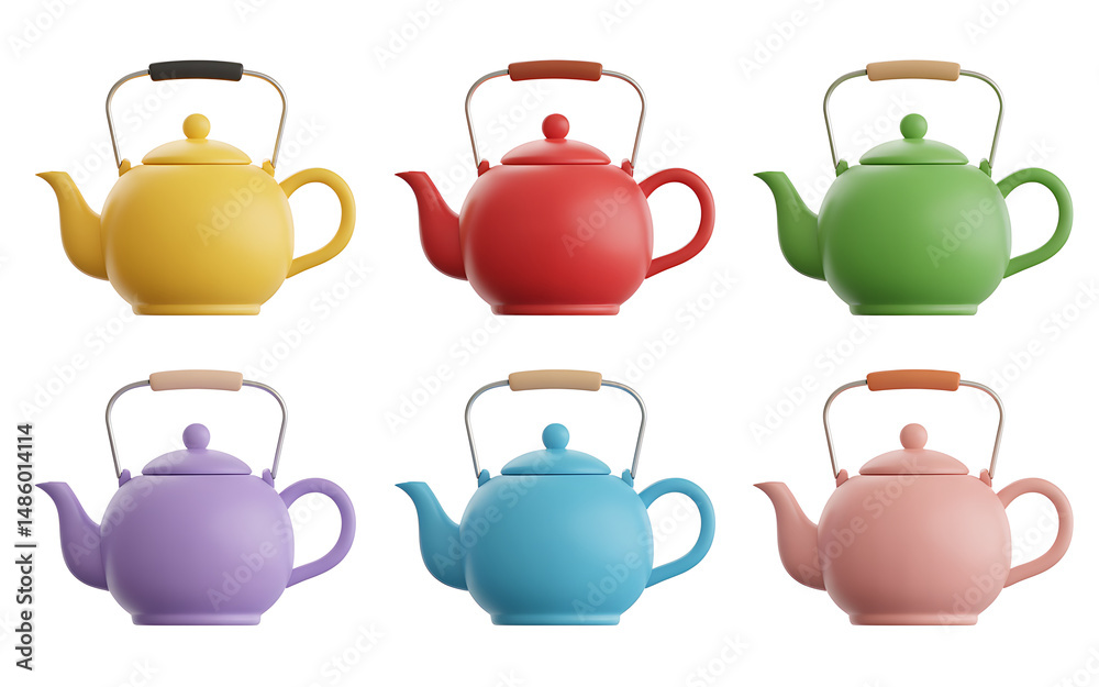 Fototapete teapot. 3d rendering isolated on white background set collection