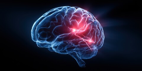 Ultra quality image of human brain with highlighted pain areas, symbolizing neuroscience, mental health, and medical research. Perfect for healthcare, psychology, and educational.
