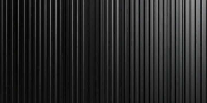 Close-up view of textured vertical black metal surface with parallel ridges creating a sleek pattern and industrial feel