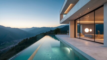 Fototapeta premium Gorgeous swimming pool at a contemporary hillside villa surrounded by scenic views and lush vegetation providing a perfect space for outdoor relaxation and leisure