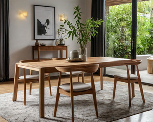 Modern teak wood dining set minimalist home decor