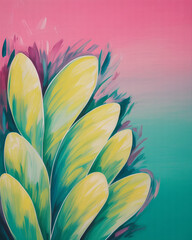 Obraz premium Abstract floral painting yellow green teal pink