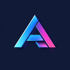 Futuristic three-dimensional triangular logo with vibrant blue and pink gradient on dark background, sleek and modern design conveying innovation and technology