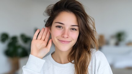 Young woman smiling and listening attentively
