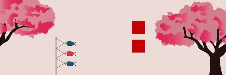 Obraz premium Koinobori and Cherry Blossoms Illustration for Children's Day Promotion, Japanese Carp Streamers Vector for Festive and Cultural Use