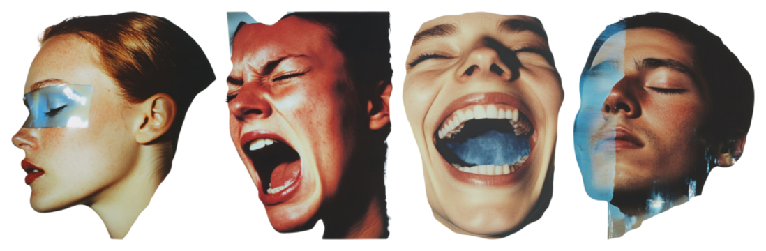 PNG Expressive artistic facial collage, element set on transparent background