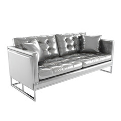 Silver sofa with cushions isolated on a transparent background