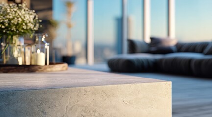 Modern city apartment patio, stone surface