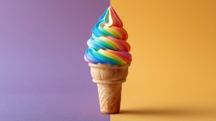Ultra quality image of ice cream cone with a rainbow swirl, symbolizing LGBTQ+ pride.
