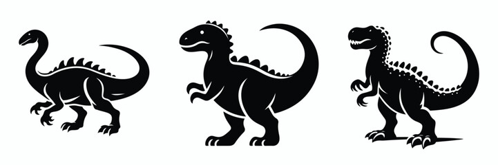 black silhouette vector set of dinosaurs