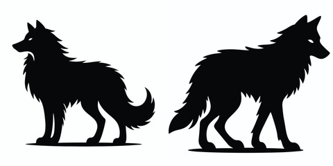 black wolf silhouette vector set