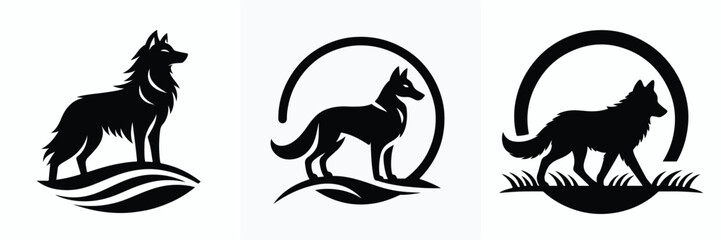 black wolf silhouette vector set