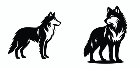 black wolf silhouette vector set