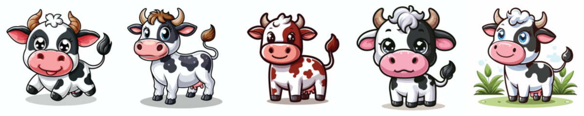 cute cartoon cow vector set