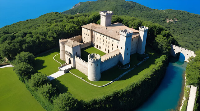 Prospettiva aerea su castello Acquafredda a Siliqua