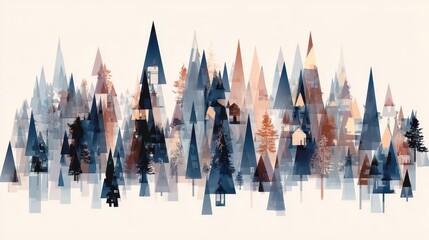 Obraz premium Abstract landscape of stylized pine trees.