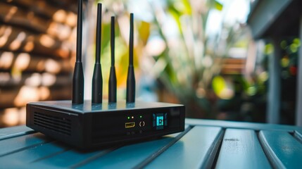 hand push the power on button of the wifi router, internet connection equipment