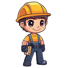 Engineer boy mascot cute cartoon no details solid background bright