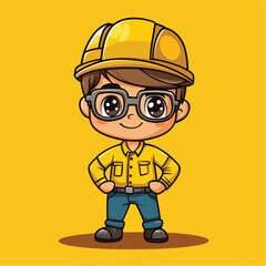Engineer boy mascot cute cartoon no details solid background bright