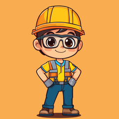 Engineer boy mascot cute cartoon no details solid background