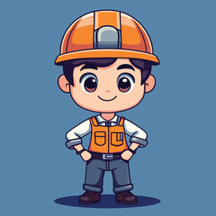 Engineer boy mascot cute cartoon no details solid background