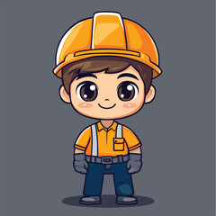 Engineer boy mascot cute cartoon no details solid background