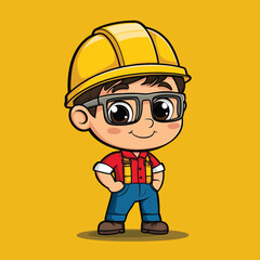 Fototapeta premium Engineer boy mascot cute cartoon no details solid background