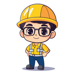 Engineer boy mascot cute cartoon no details solid background