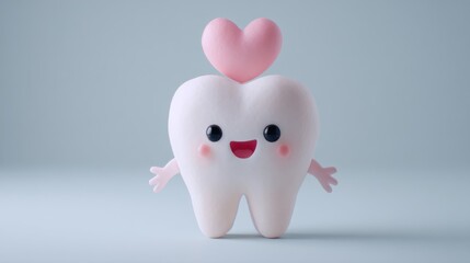 Fototapeta premium Happy tooth character with a pink heart