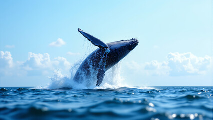 Fototapeta premium Majestic Humpback Whale Breaching the Ocean Surface