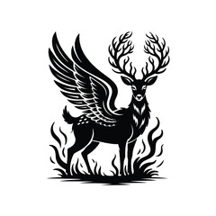 Decorative Deer Vector Graphic, Magical Deer Decorative Vector, Mystical Ornament Deer Vector Illustration