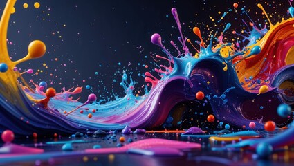 Vibrant explosion of colorful paint in motion, creating a dynamic and energetic visual spectacle. A symphony of hues and textures.