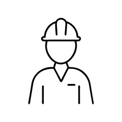 Outline icon of construction worker in helmet and shirt