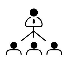 Leader standing above hierarchical team structure icon