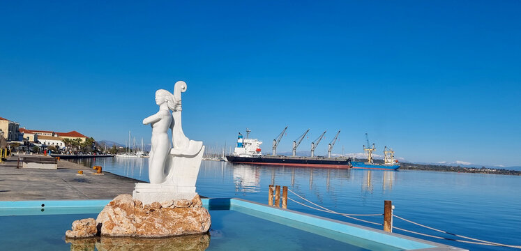 mermaid in preveza port sea ship granes  in greece
