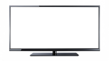 Modern flat screen television with blank white screen for content display or mockup