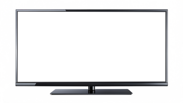 Modern flat screen television with blank white screen for content display or mockup