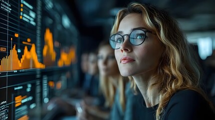 Woman analyzing sustainability data and environmental impact metrics