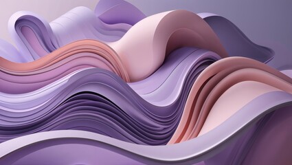 Abstract 3D render of flowing, pastel purple and pink waves. A calming and elegant design.