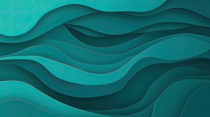 Fototapeta premium Abstract teal wavy layered papercut background.