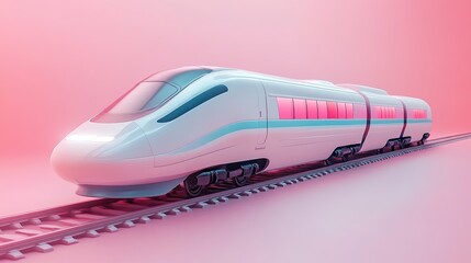 Fototapeta premium Modern high-speed train on pink background.