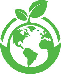 Green globe surrounded by two leaves, Vector illustration, save the world concept