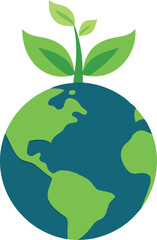 Planet Earth with a plant logo design. Vector. Illustration